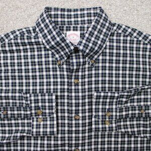 Brooks Brothers Shirt Men Medium Blue/Yellow Non-Iron Traditional Fit Cotton L/S